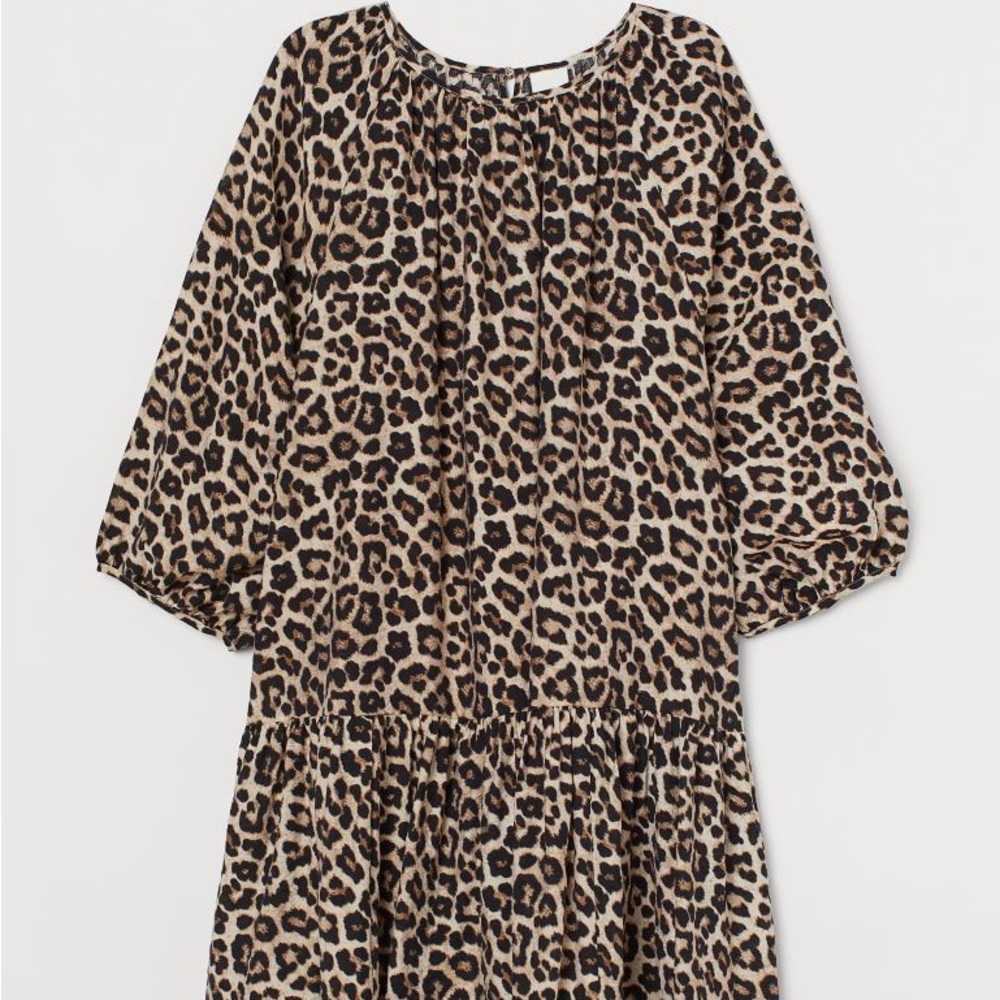 NWOT H&M Leopard Balloon-sleeved Dress SZ XL